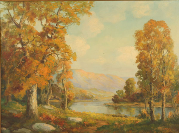 Appraisal: Elmer S Berge - Autumn Mountain Landscape oil on canvas