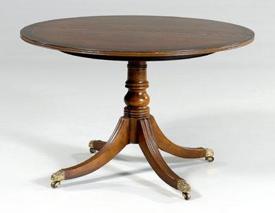 Appraisal: Regency style dining table banded burlwood circular top opening to