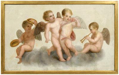 Appraisal: th century Victorian painting group of cherubs playing music on