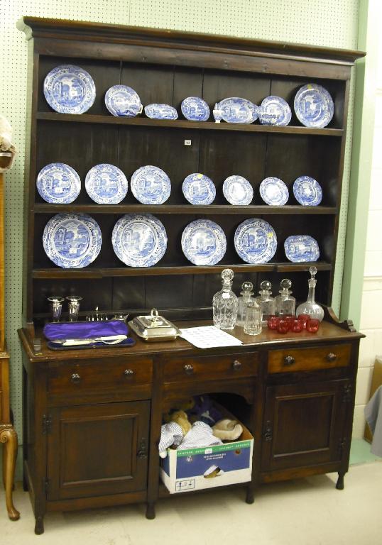 Appraisal: Large oak dresser with an open shelved back over three