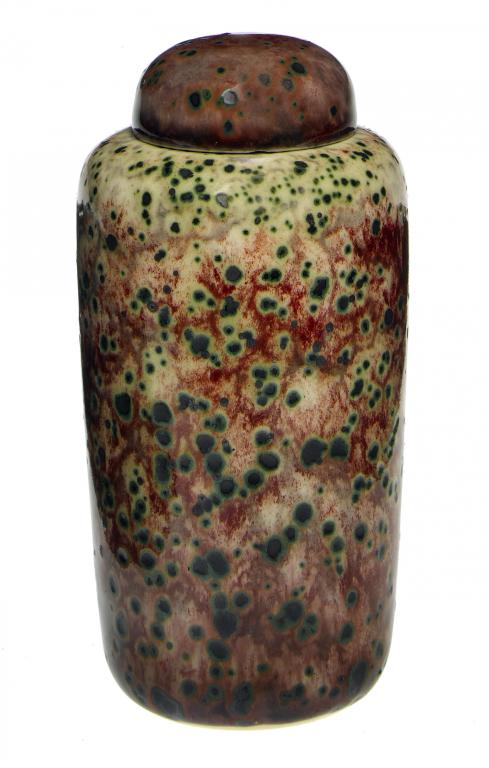 Appraisal: A RUSKIN HIGH FIRED MINIATURE VASE AND COVER the mottled