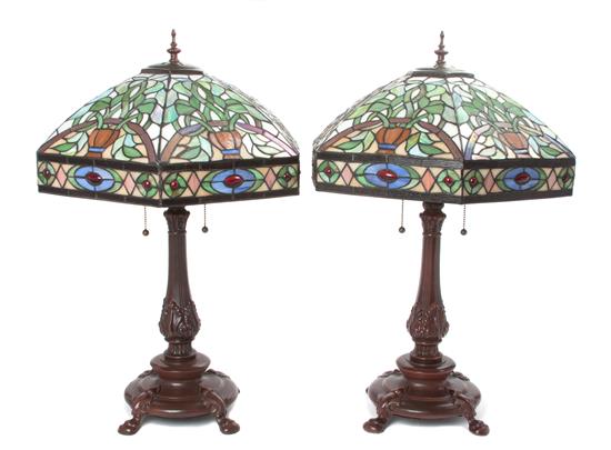 Appraisal: Sale Lot A Pair of American Leaded Glass Table Lamps