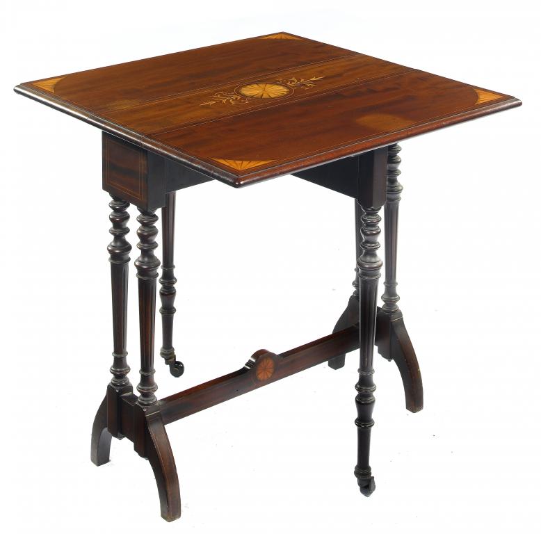 Appraisal: AN EDWARD VII MAHOGANY SUTHERLAND TABLE inlaid with harewood ground