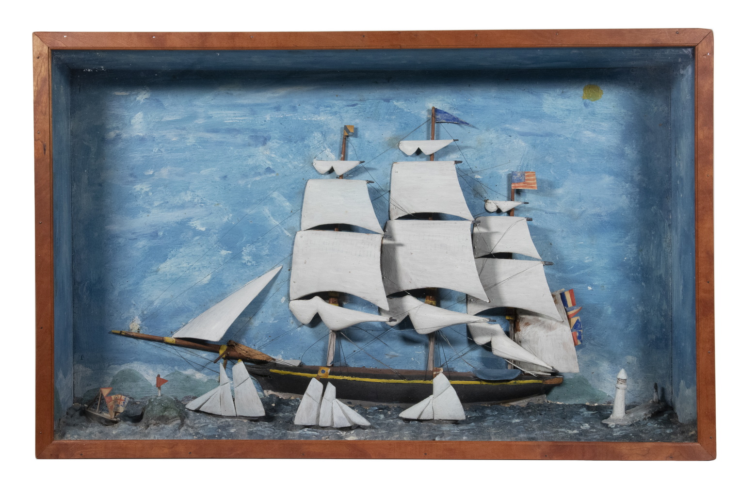 Appraisal: FOLK ART SAILING SHIP IN SHADOWBOX American Ship entering Hong