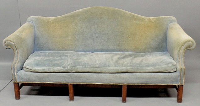 Appraisal: Chippendale style mahogany sofa with blue upholstery h x l