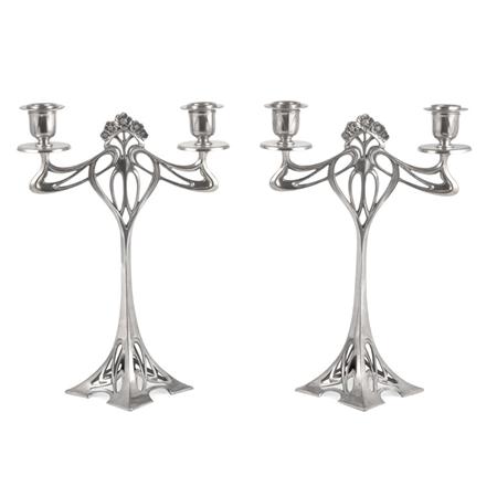 Appraisal: Pair of WMF Silver Plate Two-Light Candelabra Estimate -