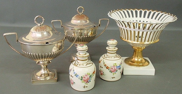 Appraisal: - Pair of Sheffield covered urns h two French porcelain