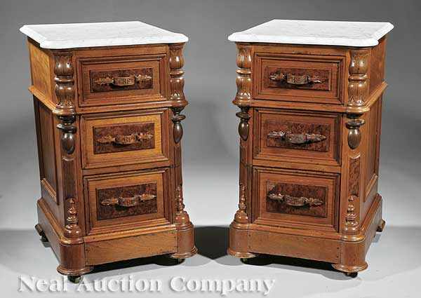 Appraisal: A Pair of American Renaissance Walnut Bedside Commodes late th