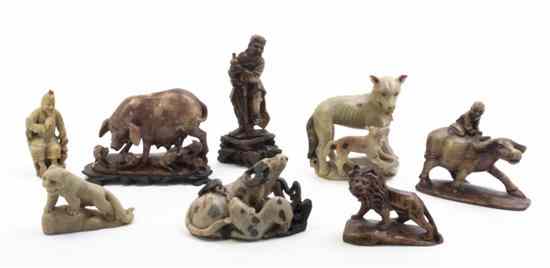 Appraisal: Eight Hardstone Figures each of various forms comprising a panther