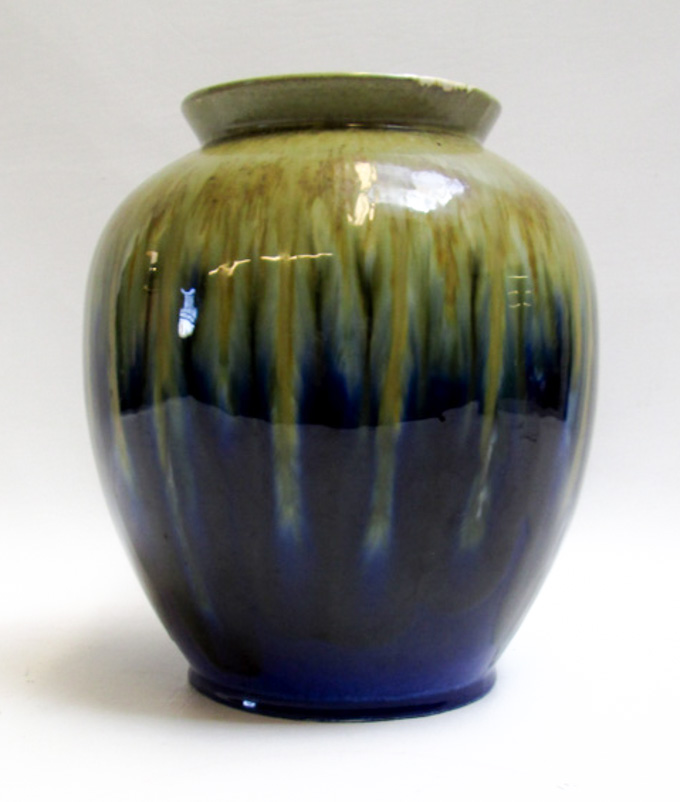 Appraisal: STUDIO POTTERY VASE drip glaze of golden brown on cobalt