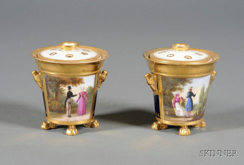 Appraisal: Pair of Paris Porcelain Gilded and Enamel Decorated Potpourris early