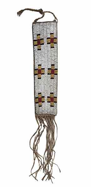 Appraisal: Cheyenne Beaded and Quilled Knife Sheath sinew-sewn and beaded using