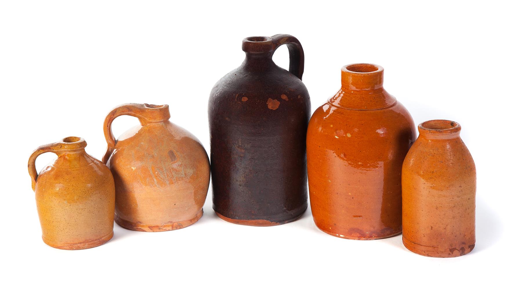 Appraisal: FIVE GALENA POTTERY JUGS AND JARS Illinois nd half- th