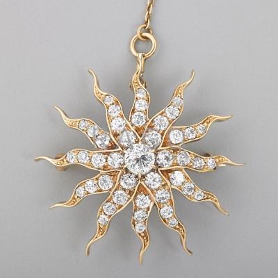 Appraisal: EDWARDIAN DIAMOND SUNBURST PIN PENDANT Principal OEC diamond approx ct