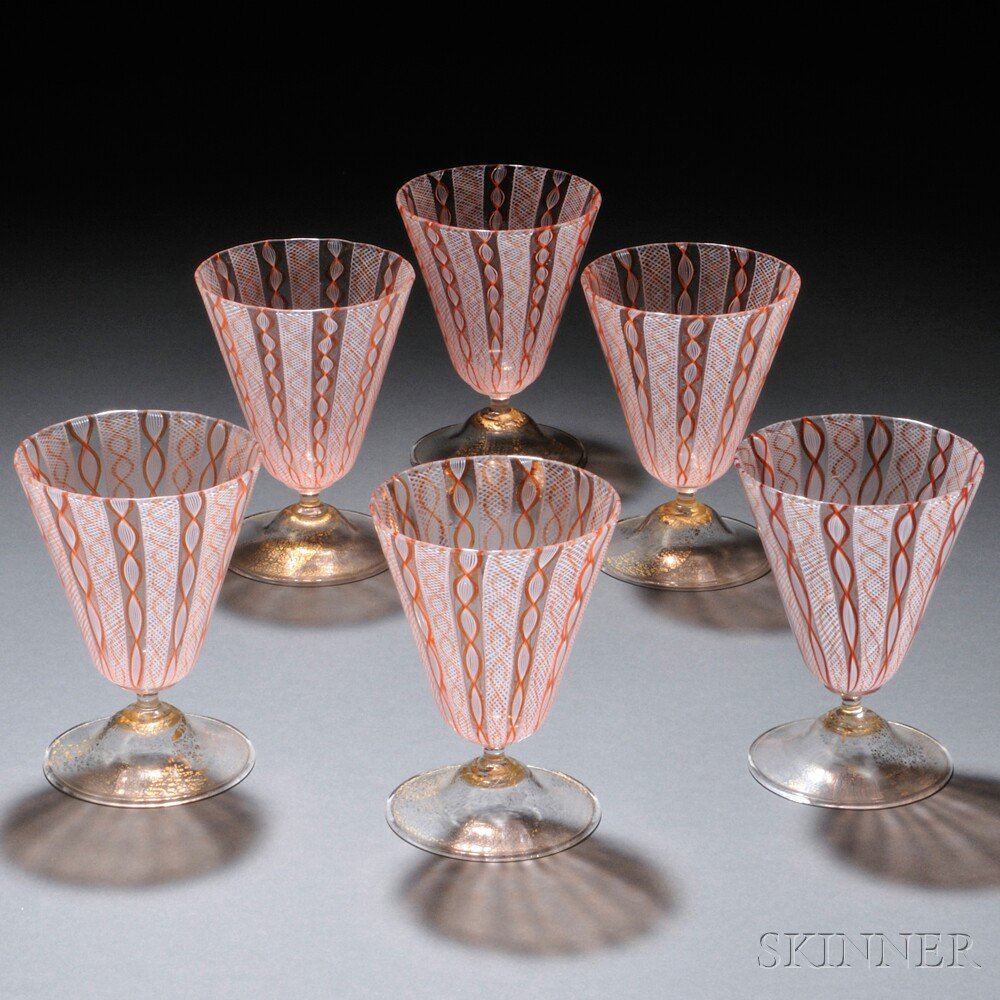 Appraisal: Set of Six Venetian Glass Goblets Art glass Italy early