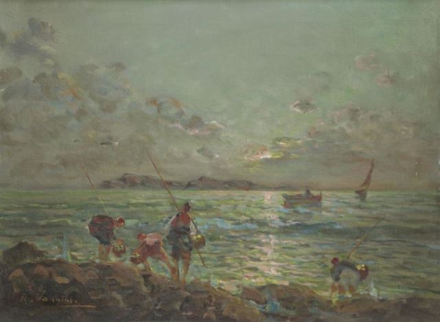 Appraisal: VANNINI R Oil on Canvas Fishermen on the Shore Signed