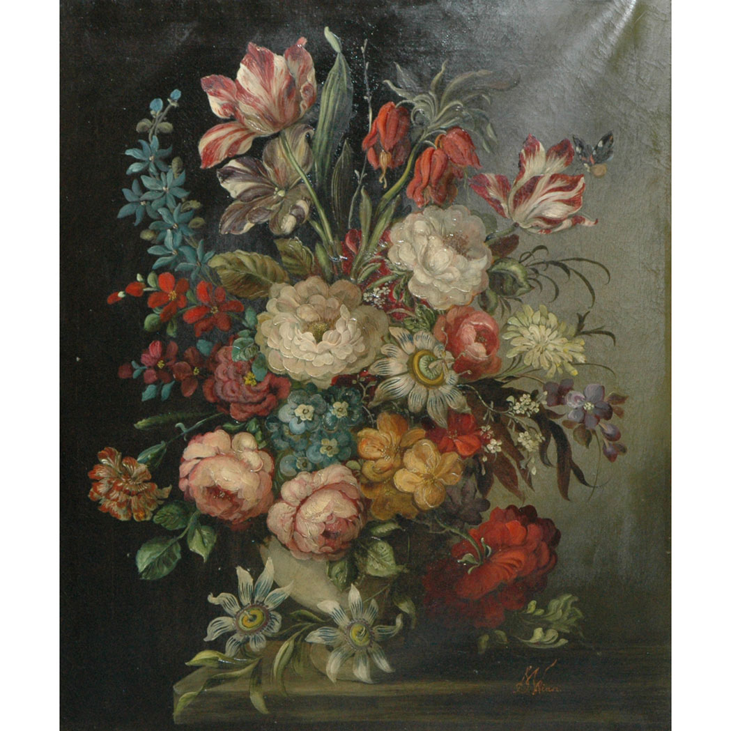 Appraisal: European School th Century Floral Still Life on a Ledge