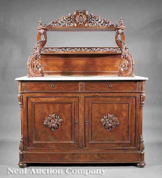 Appraisal: An American Rococo Carved Mahogany Sideboard mid- th c tiered