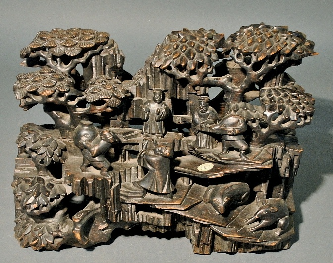 Appraisal: - Finely carved wood Asian figural group with figures trees