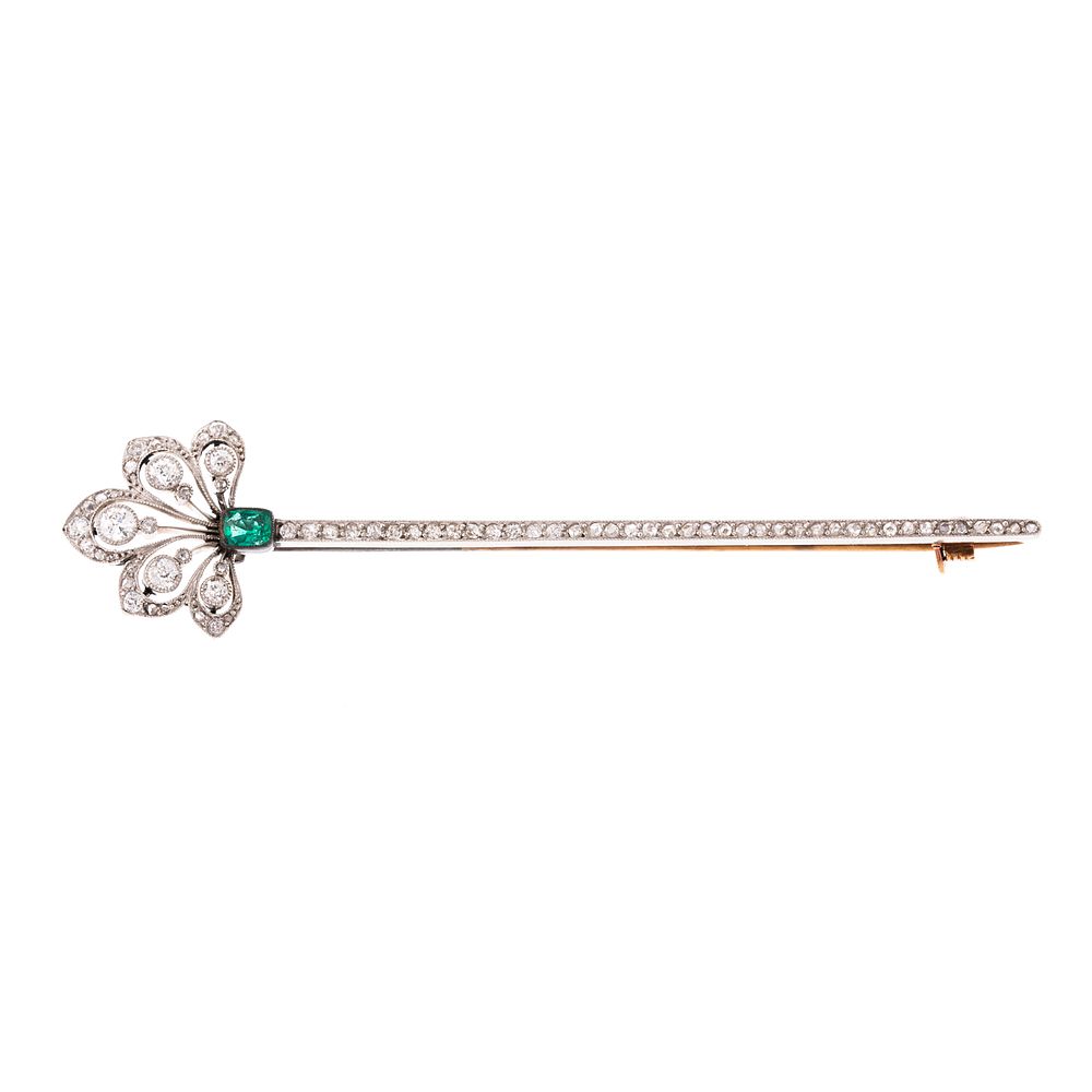 Appraisal: An Edwardian Emerald Diamond Brooch in Plat c Platinum brooch