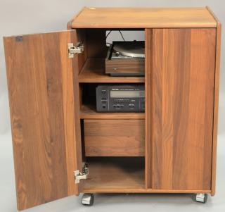 Appraisal: Teak music cabinet with dual turntable and Rotel AM FM