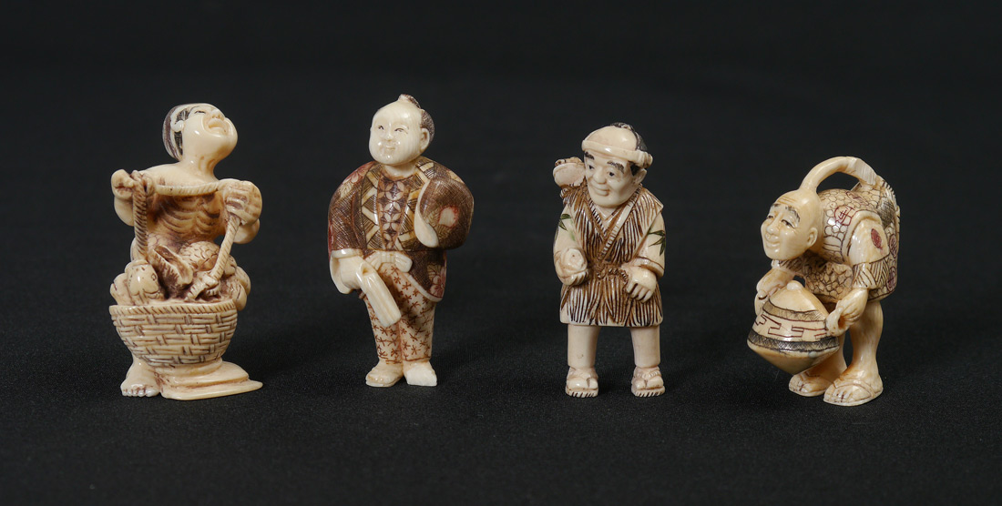 Appraisal: PIECE CARVED IVORY NETSUKE pieces total to include Man with