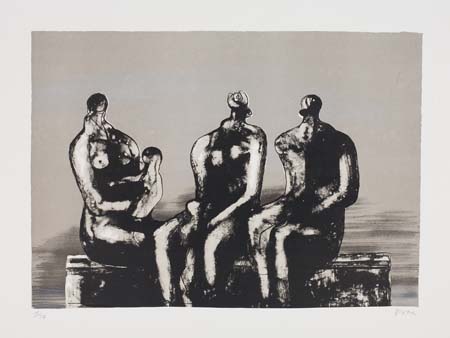 Appraisal: HENRY MOORE Three Seated Figures with Children Color lithograph x