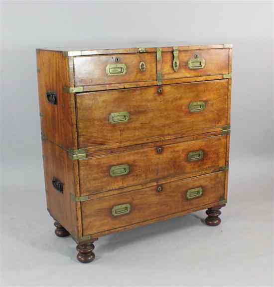 Appraisal: A Victorian brass bound teak campaign chest ft H ft