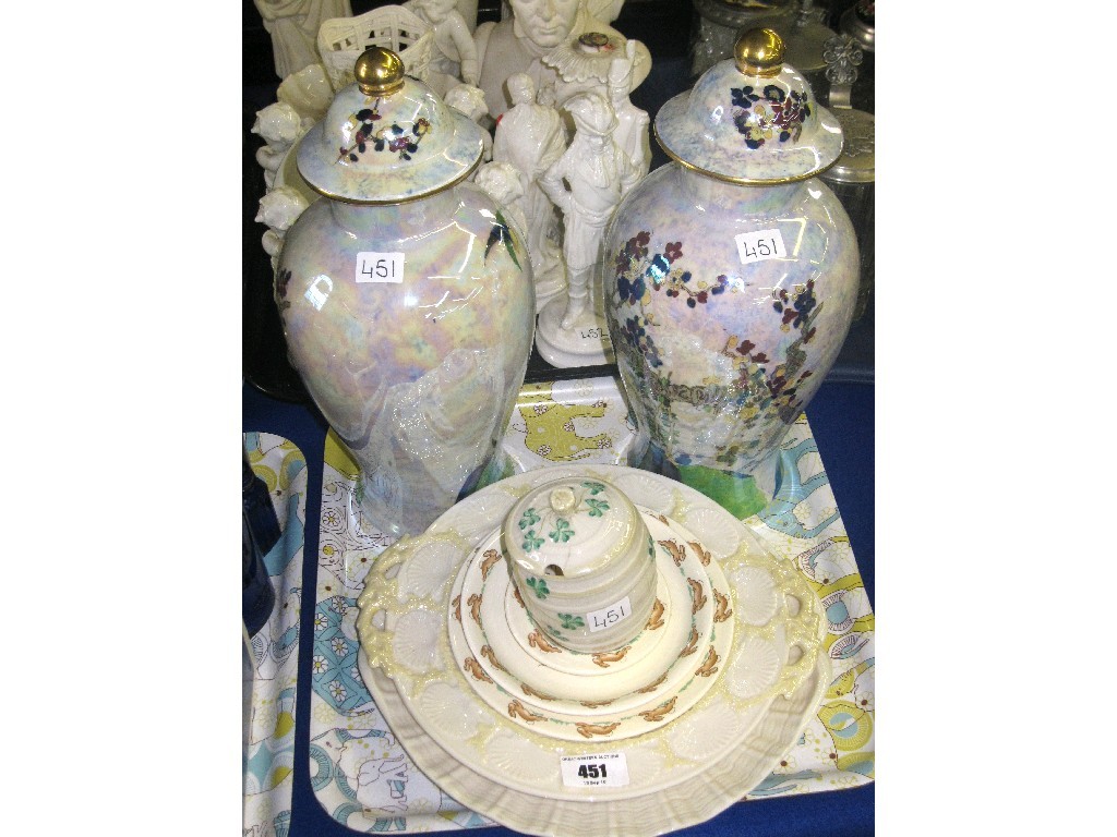 Appraisal: Lot comprising a pair of Wiltonware vases def Doulton bunnykins