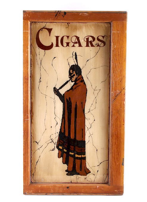 Appraisal: Antique Reverse Painted Glass Cigar Sign This is an antique