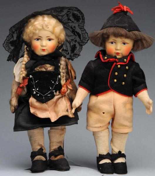 Appraisal: Lot of German Bing Cloth Dolls Molded and painted faces