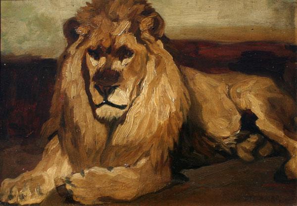 Appraisal: DECAMPS Gabriel Alexandre French - Lion Study OIL Board ''