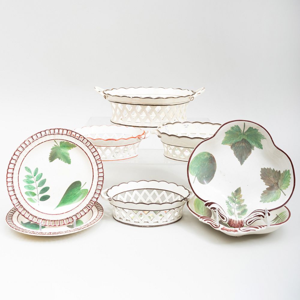 Appraisal: Group of Creamware Leaf and Flower Decorated Serving Pieces Comprising