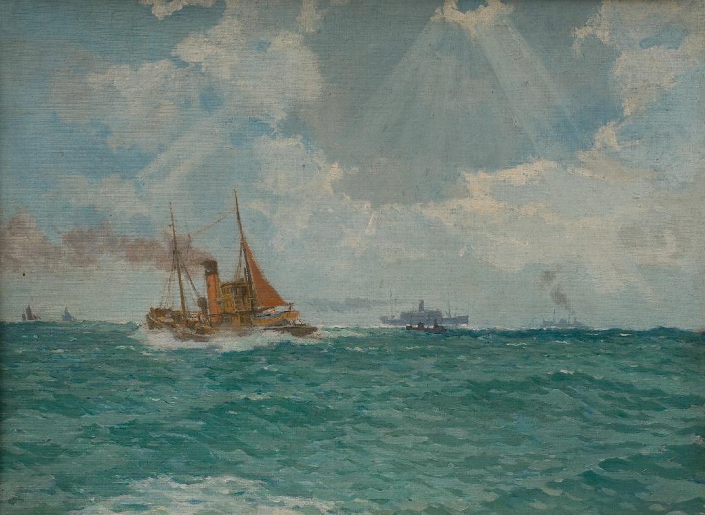 Appraisal: BRITISH SCHOOL c COASTAL SHIPPING oil on board unsigned cm