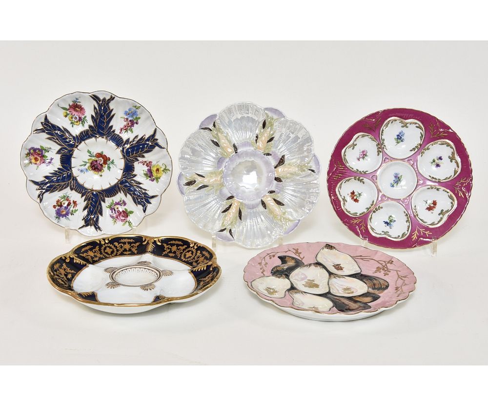 Appraisal: Five Limoges Oyster Plates Five colorful Limoges oyster plates th