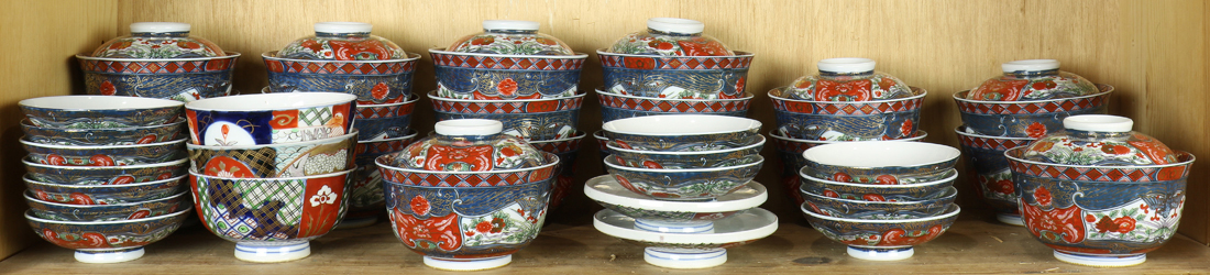 Appraisal: SHELF OF JAPANESE IMARI SOUP BOWLS AND LIDS Shelf of