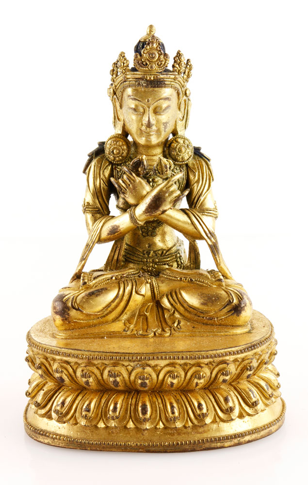 Appraisal: - Chinese Gilt Bronze Buddha Chinese Buddha figure Qing Dynasty