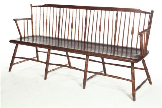 Appraisal: WINDSOR BENCH American early th century mixed woods Splayed legs