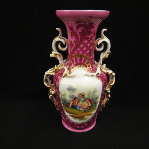 Appraisal: Old Paris Porcelain Vase courting scene gold trim circa