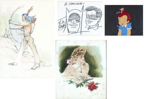 Appraisal: th C ILLUSTRATION ART Four works of art Bob Kane