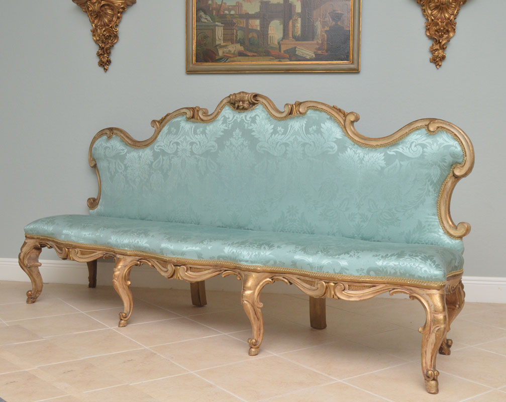 Appraisal: VENETIAN CARVED GILTWOOD CANAPE SOFA Paint decorated frame with gilt