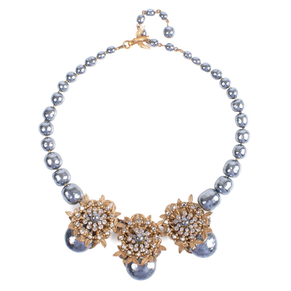 Appraisal: MIRIAM HASKELL GRADUATED FAUX TAHITIAN PEARL NECKLACE FEATURING A GILT