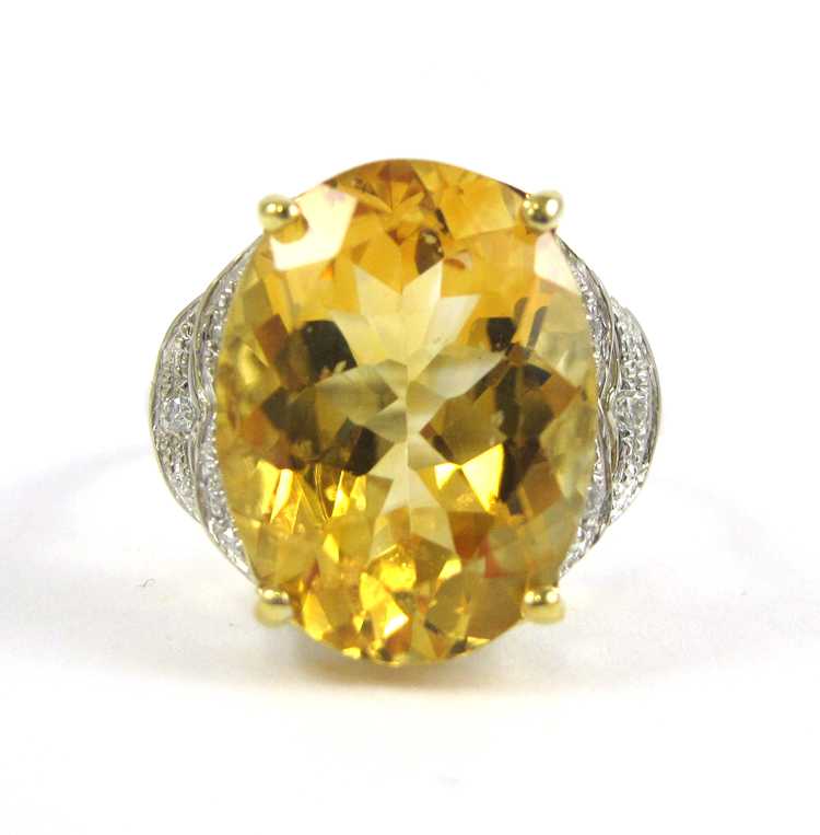 Appraisal: CITRINE DIAMOND AND FOURTEEN KARAT GOLD RING The white and