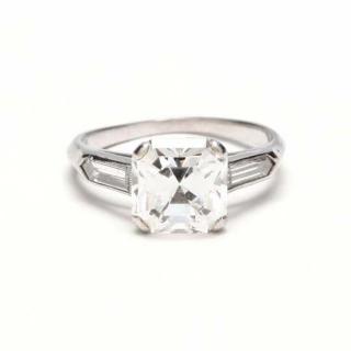 Appraisal: Vintage Platinum Diamond Ring centering on one old Asscher cut