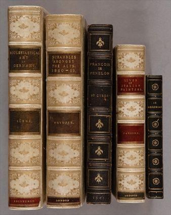 Appraisal: FIVE LEATHER BINDINGS Whymper Edward Scrambles Amongst the Alps in