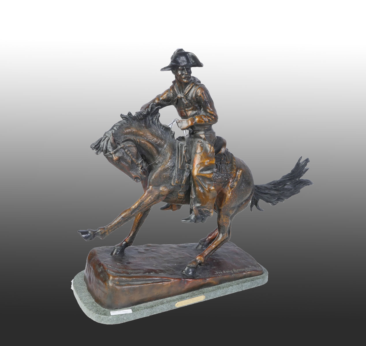 Appraisal: BRONZE COWBOY ON HORSEBACK AFTER FREDERIC REMINGTON Overall size with