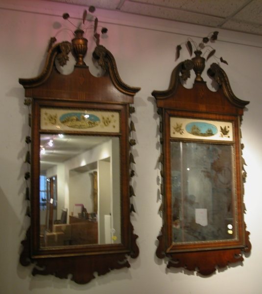 Appraisal: Pair of American Federal Style Inlaid Mahogany and Reverse Painted