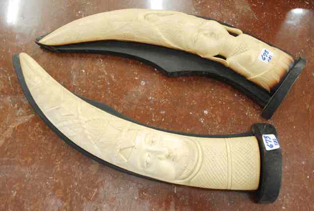 Appraisal: PAIR AFRICAN ELEPHANT IVORY HALF-TUSKS hand carved in the form