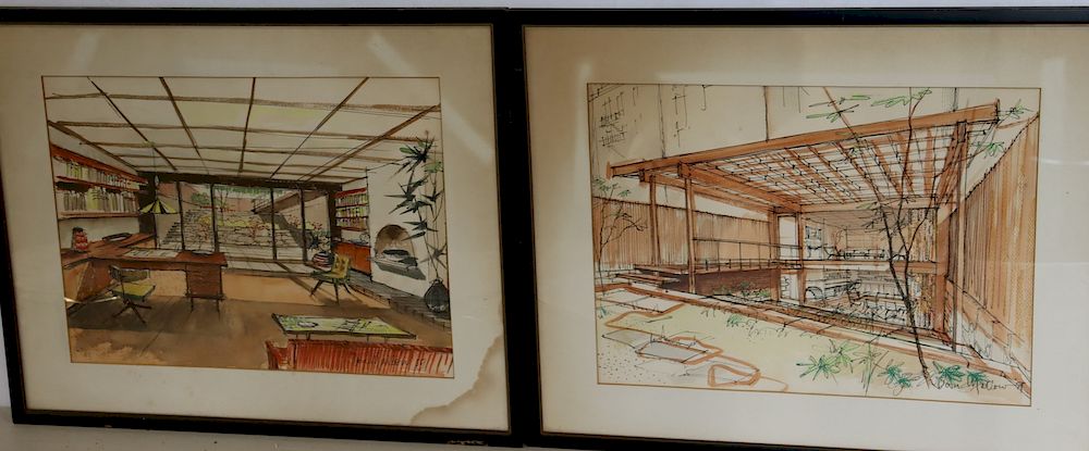 Appraisal: Don Mallow Signed And Dated Watercolors Both interior scenes Signed