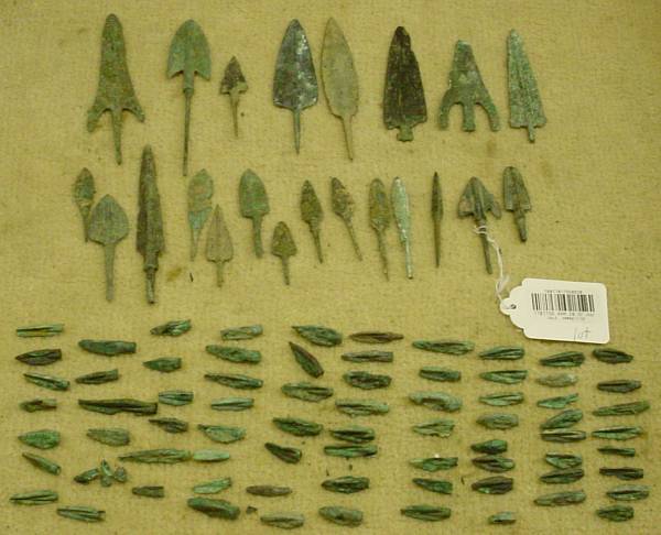 Appraisal: A large lot of Bronze Age projectile points Comprising Near